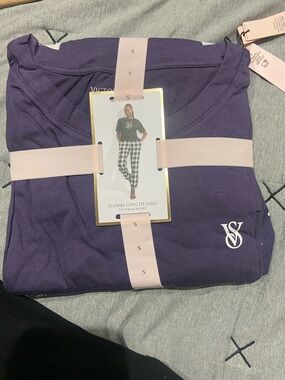 Victoria's Secret Purple Flannel Long Tee Pajama Set